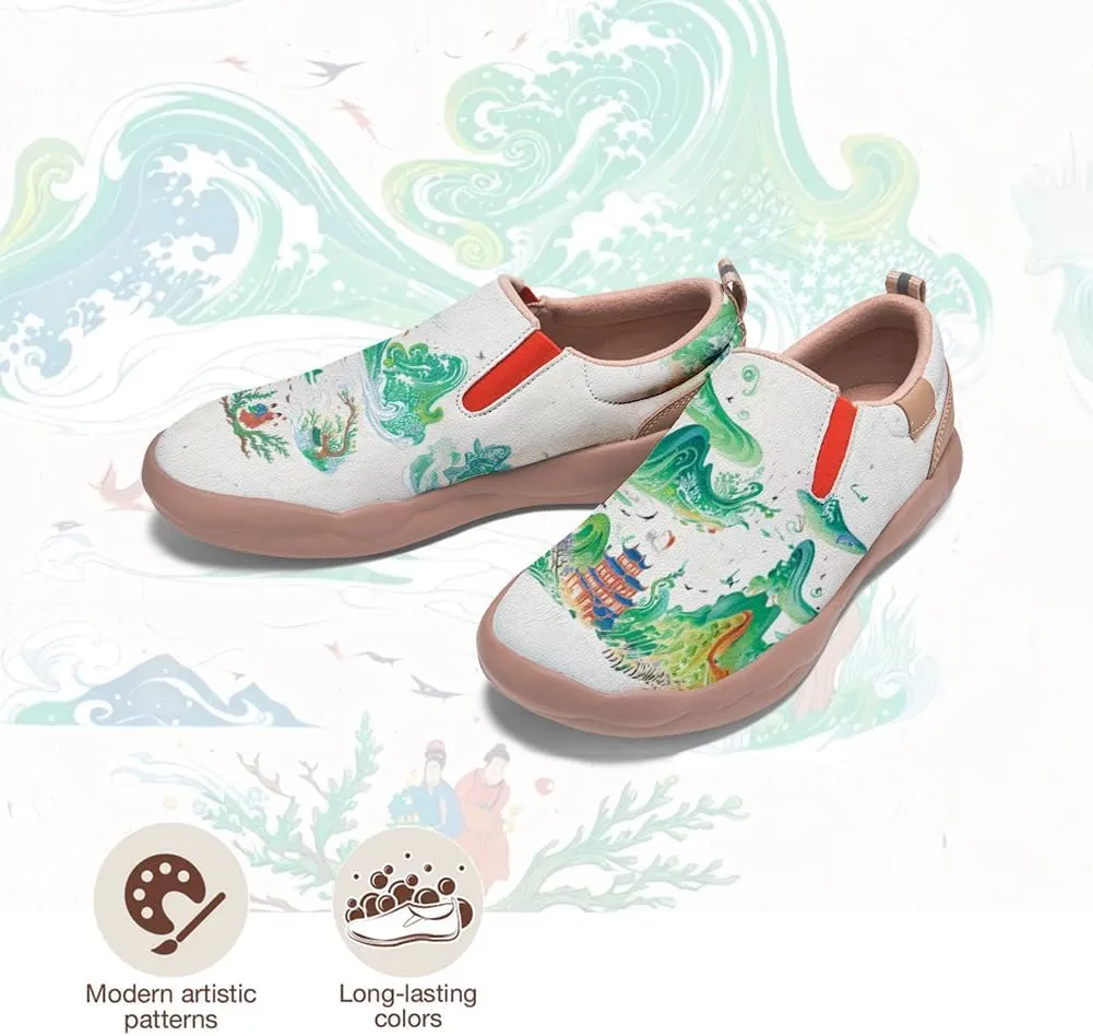 Women's Casual Loafers Landscape Painting Art Sneaker Lightweight Leather Slip-On Ladies Travel Shoes