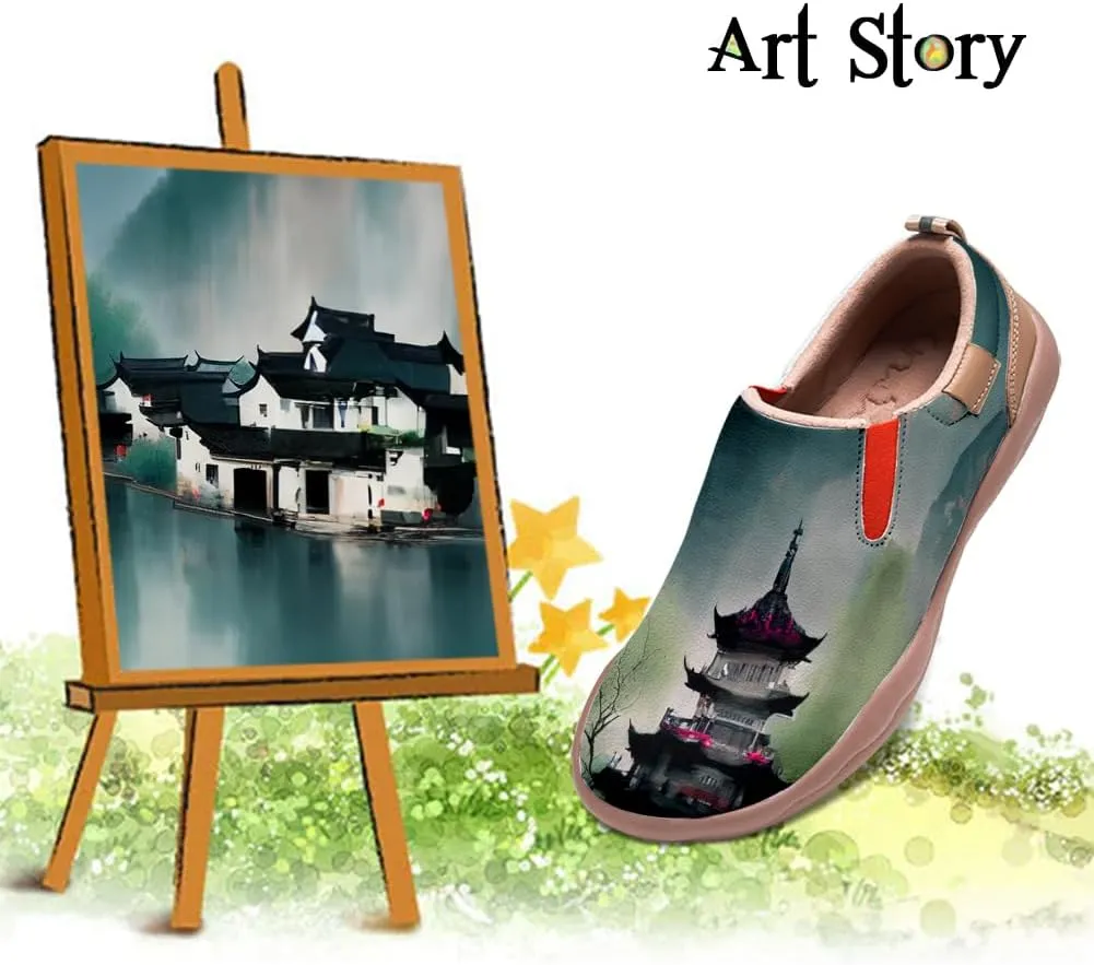 Women's Casual Loafers Landscape Painting Art Sneaker Lightweight Leather Slip-On Ladies Travel Shoes