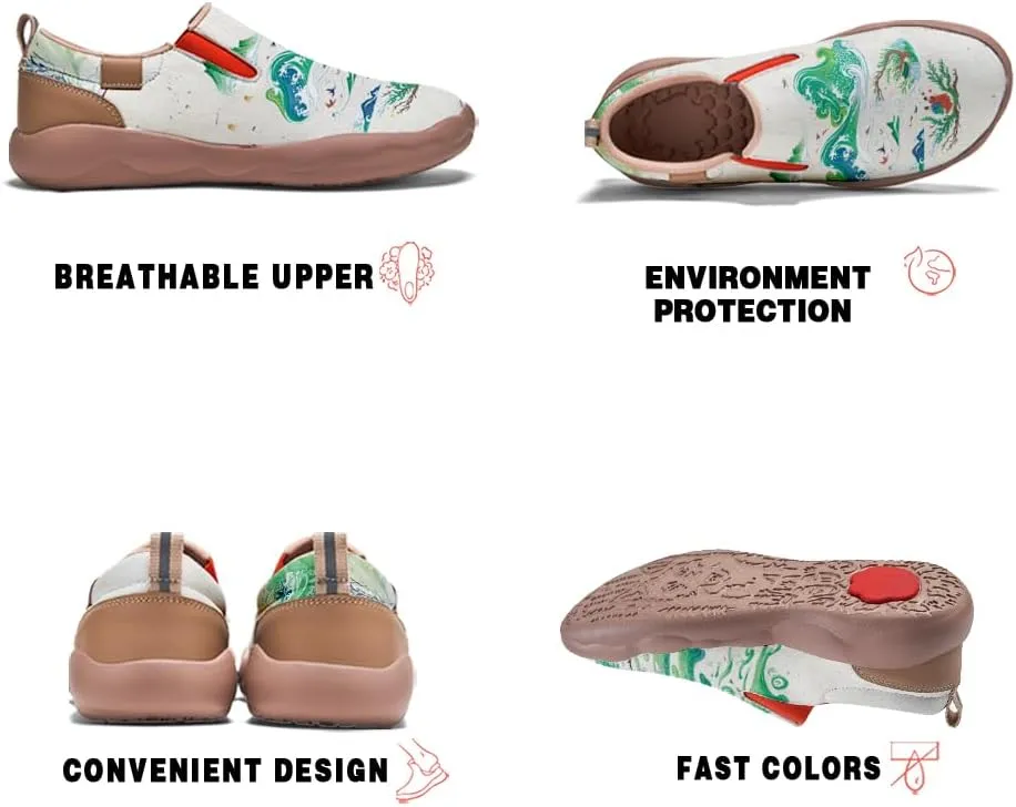 Women's Casual Loafers Landscape Painting Art Sneaker Lightweight Leather Slip-On Ladies Travel Shoes