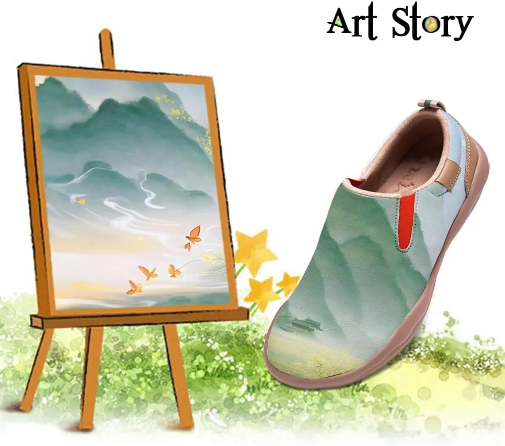 Women's Casual Loafers Landscape Painting Art Sneaker Lightweight Leather Slip-On Ladies Travel Shoes