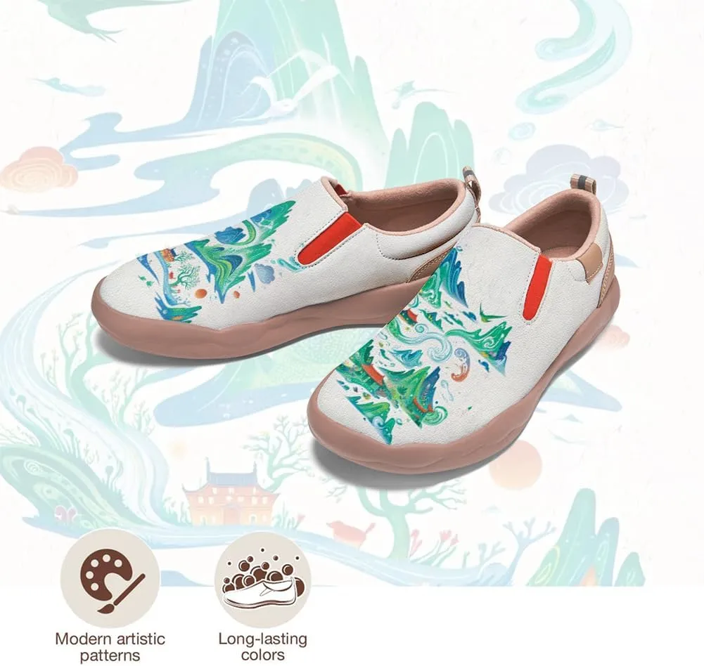 Women's Casual Loafers Landscape Painting Art Sneaker Lightweight Leather Slip-On Ladies Travel Shoes