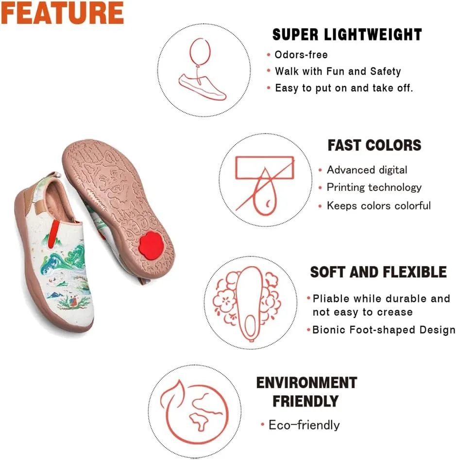 Women's Casual Loafers Landscape Painting Art Sneaker Lightweight Leather Slip-On Ladies Travel Shoes