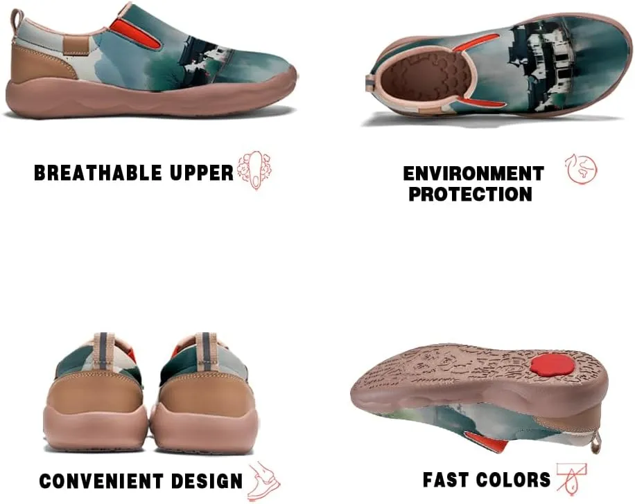 Women's Casual Loafers Landscape Painting Art Sneaker Lightweight Leather Slip-On Ladies Travel Shoes