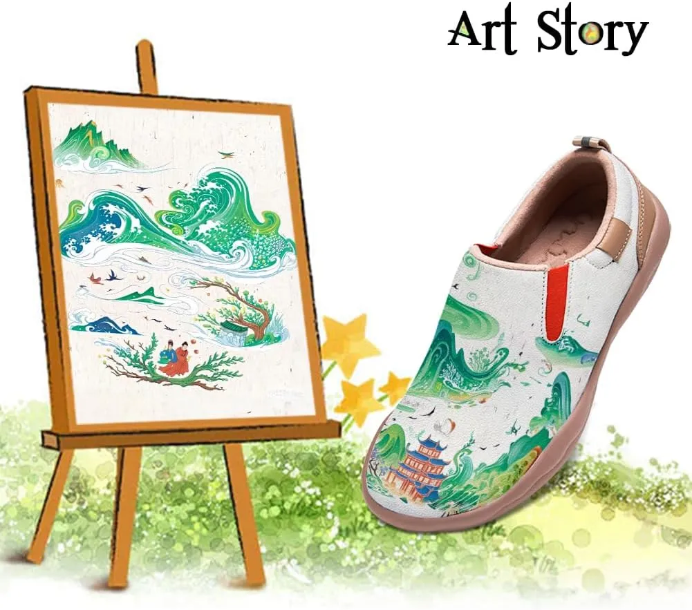 Women's Casual Loafers Landscape Painting Art Sneaker Lightweight Leather Slip-On Ladies Travel Shoes