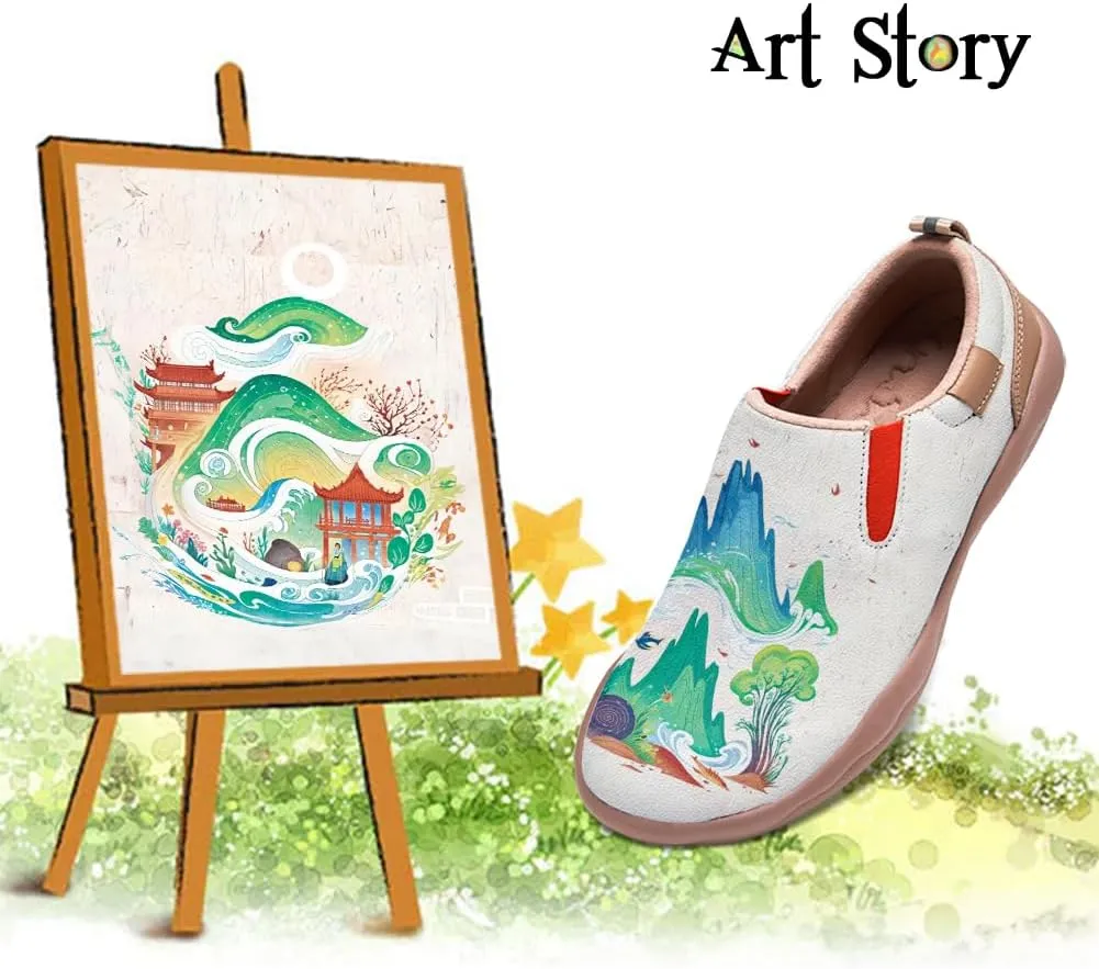 Women's Casual Loafers Landscape Painting Art Sneaker Lightweight Leather Slip-On Ladies Travel Shoes