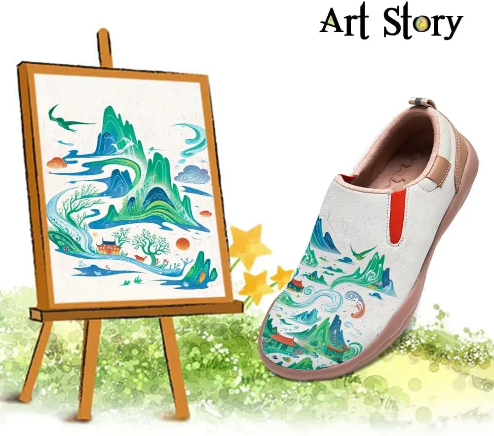 Women's Casual Loafers Landscape Painting Art Sneaker Lightweight Leather Slip-On Ladies Travel Shoes