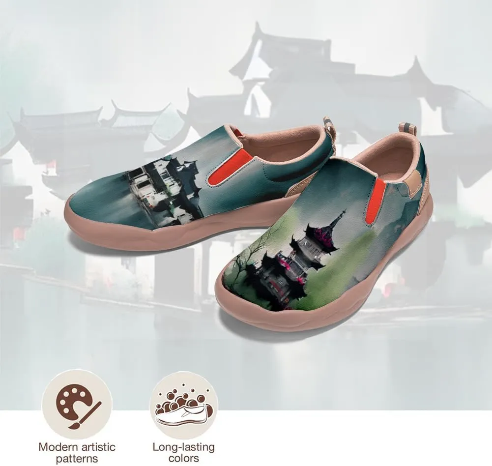 Women's Casual Loafers Landscape Painting Art Sneaker Lightweight Leather Slip-On Ladies Travel Shoes