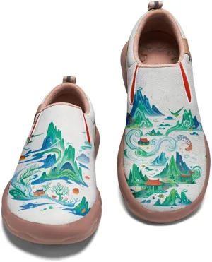 Women's Casual Loafers Landscape Painting Art Sneaker Lightweight Leather Slip-On Ladies Travel Shoes