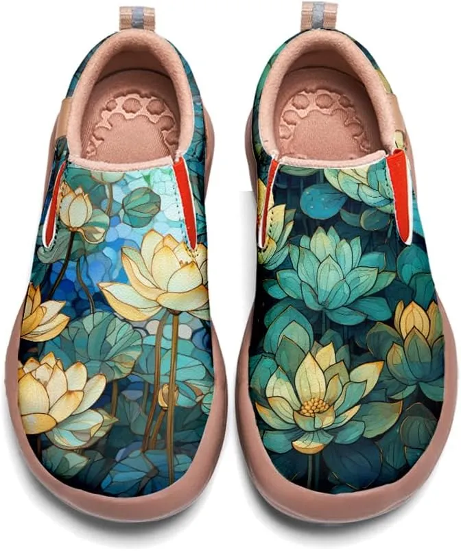 Women's Casual Loafers Slip On Microfiber Walking Travel Shoes Lightweight Comfort Fashion Sneaker Lotus Chinese Style
