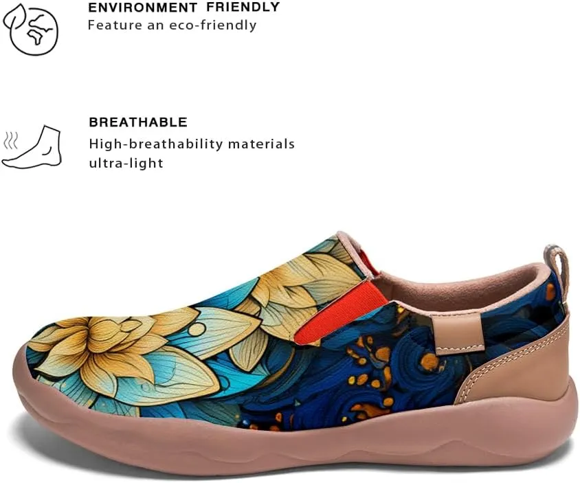 Women's Casual Loafers Slip On Microfiber Walking Travel Shoes Lightweight Comfort Fashion Sneaker Lotus Chinese Style