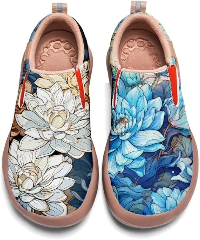 Women's Casual Loafers Slip On Microfiber Walking Travel Shoes Lightweight Comfort Fashion Sneaker Lotus Chinese Style