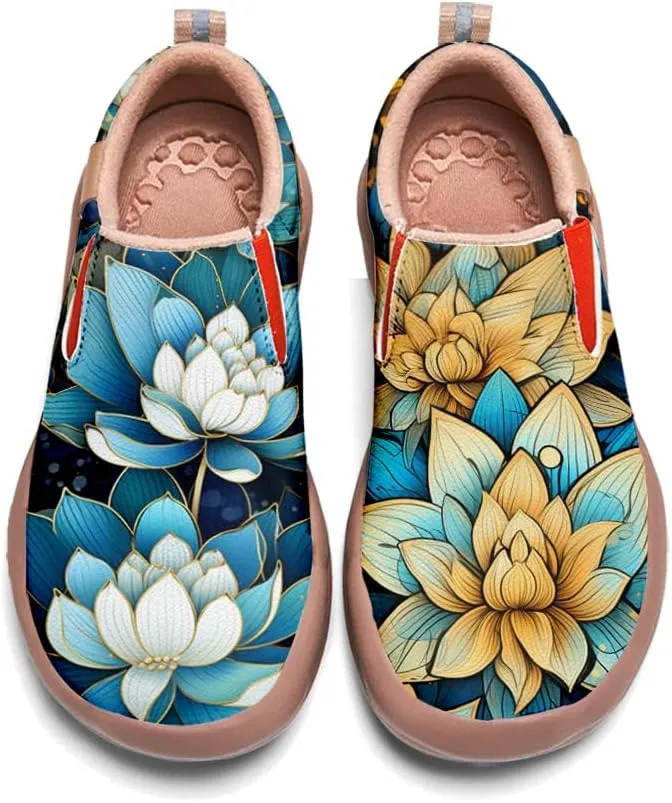 Women's Casual Loafers Slip On Microfiber Walking Travel Shoes Lightweight Comfort Fashion Sneaker Lotus Chinese Style