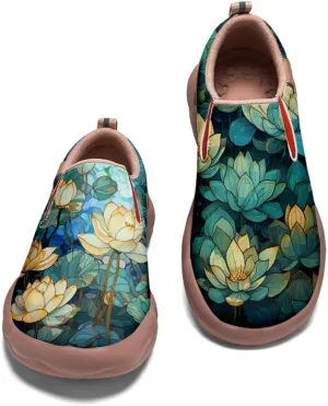 Women's Casual Loafers Slip On Microfiber Walking Travel Shoes Lightweight Comfort Fashion Sneaker Lotus Chinese Style