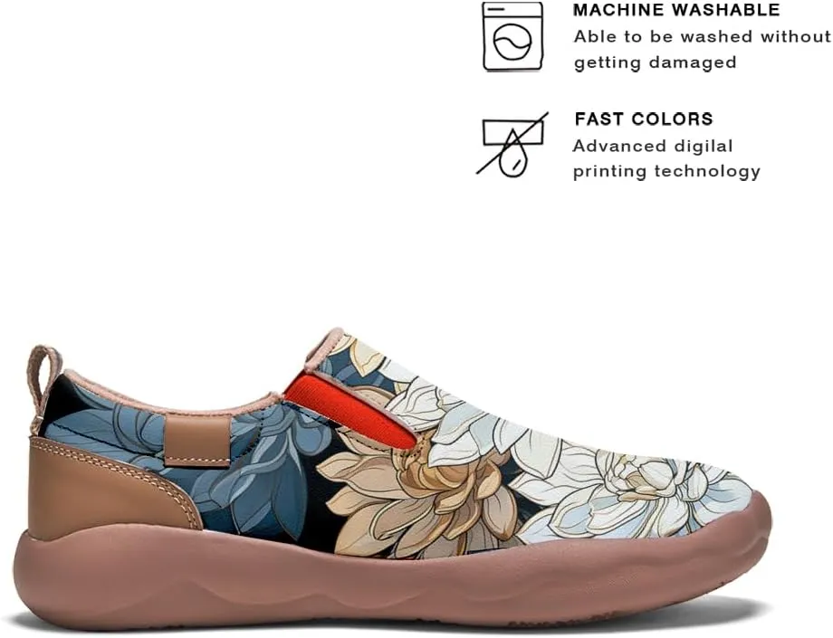 Women's Casual Loafers Slip On Microfiber Walking Travel Shoes Lightweight Comfort Fashion Sneaker Lotus Chinese Style