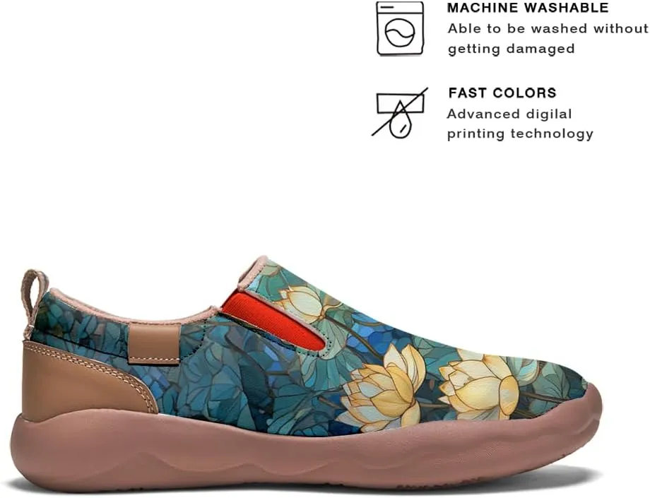 Women's Casual Loafers Slip On Microfiber Walking Travel Shoes Lightweight Comfort Fashion Sneaker Lotus Chinese Style