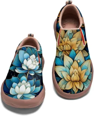 Women's Casual Loafers Slip On Microfiber Walking Travel Shoes Lightweight Comfort Fashion Sneaker Lotus Chinese Style