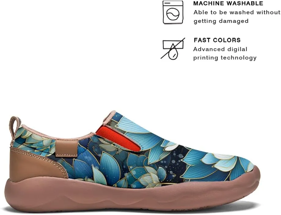 Women's Casual Loafers Slip On Microfiber Walking Travel Shoes Lightweight Comfort Fashion Sneaker Lotus Chinese Style