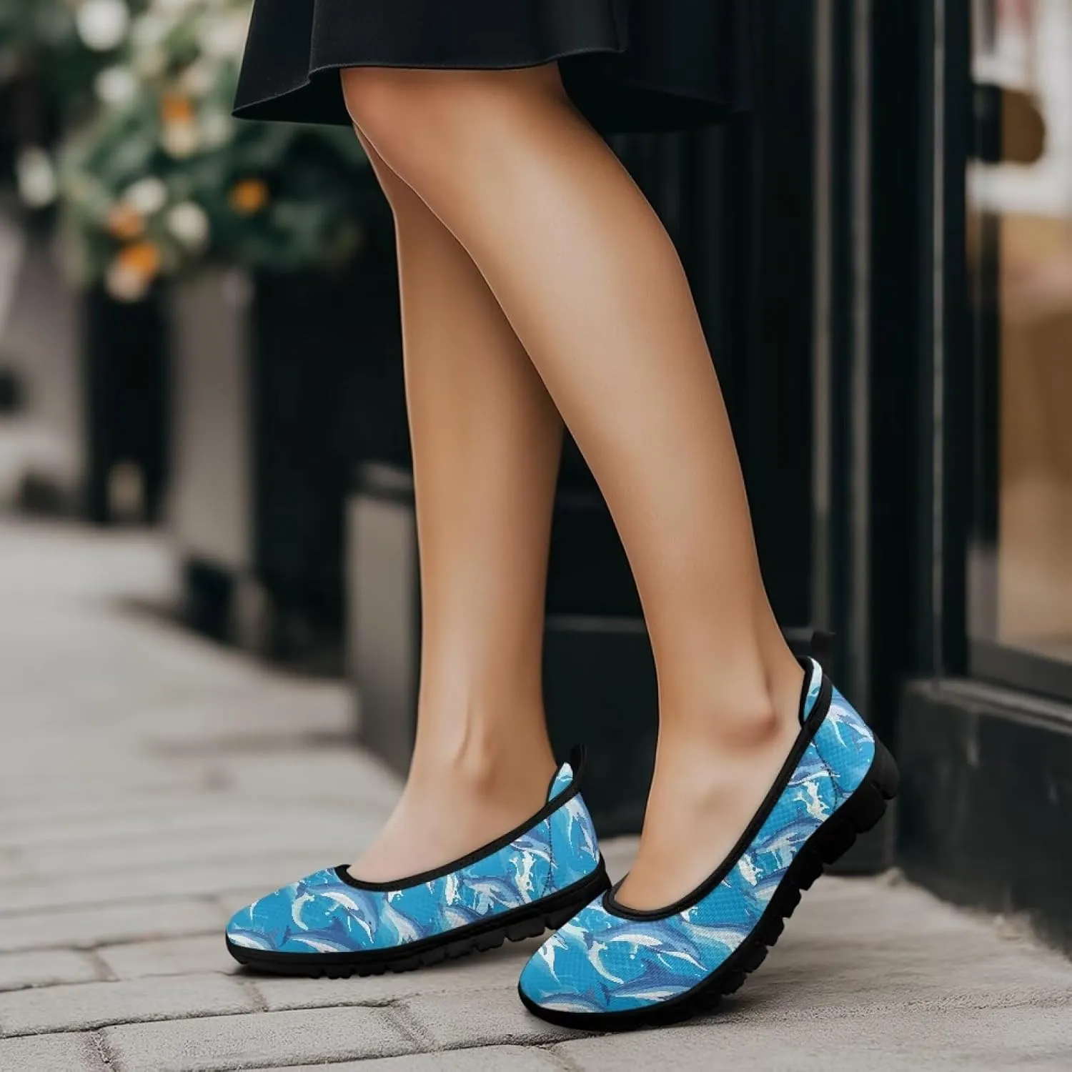 Women's Casual Shoes Floral Stylish Everyday Loafers Breathable Non Slip Work Shoes for Indoor Outdoor Size 6-11 Black Sole