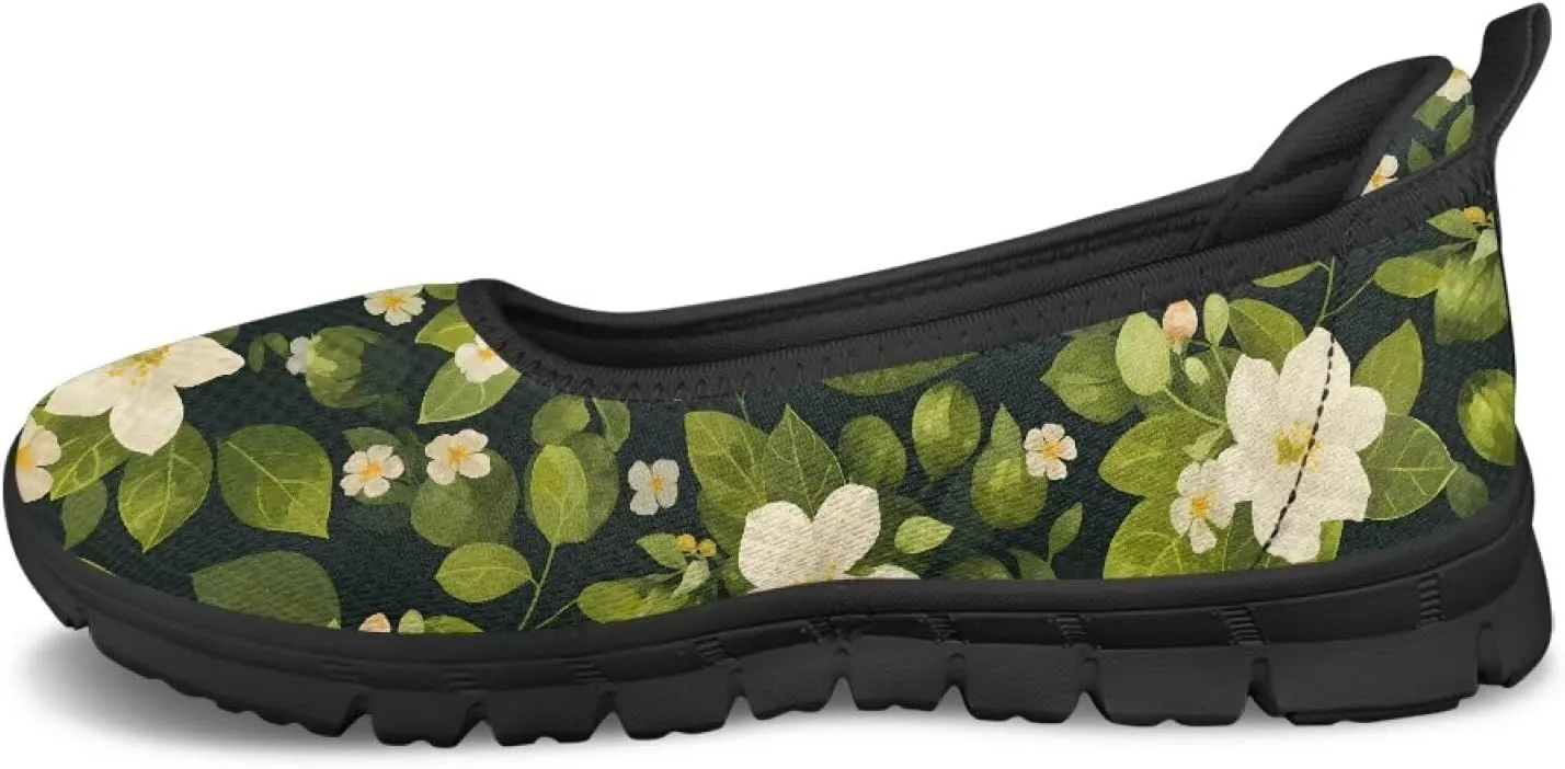 Women's Casual Shoes Floral Stylish Everyday Loafers Breathable Non Slip Work Shoes for Indoor Outdoor Size 6-11 Black Sole