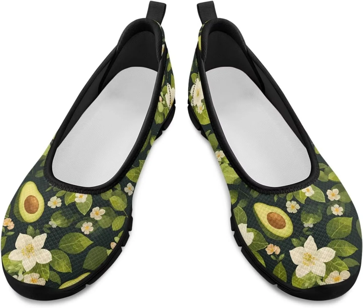 Women's Casual Shoes Floral Stylish Everyday Loafers Breathable Non Slip Work Shoes for Indoor Outdoor Size 6-11 Black Sole
