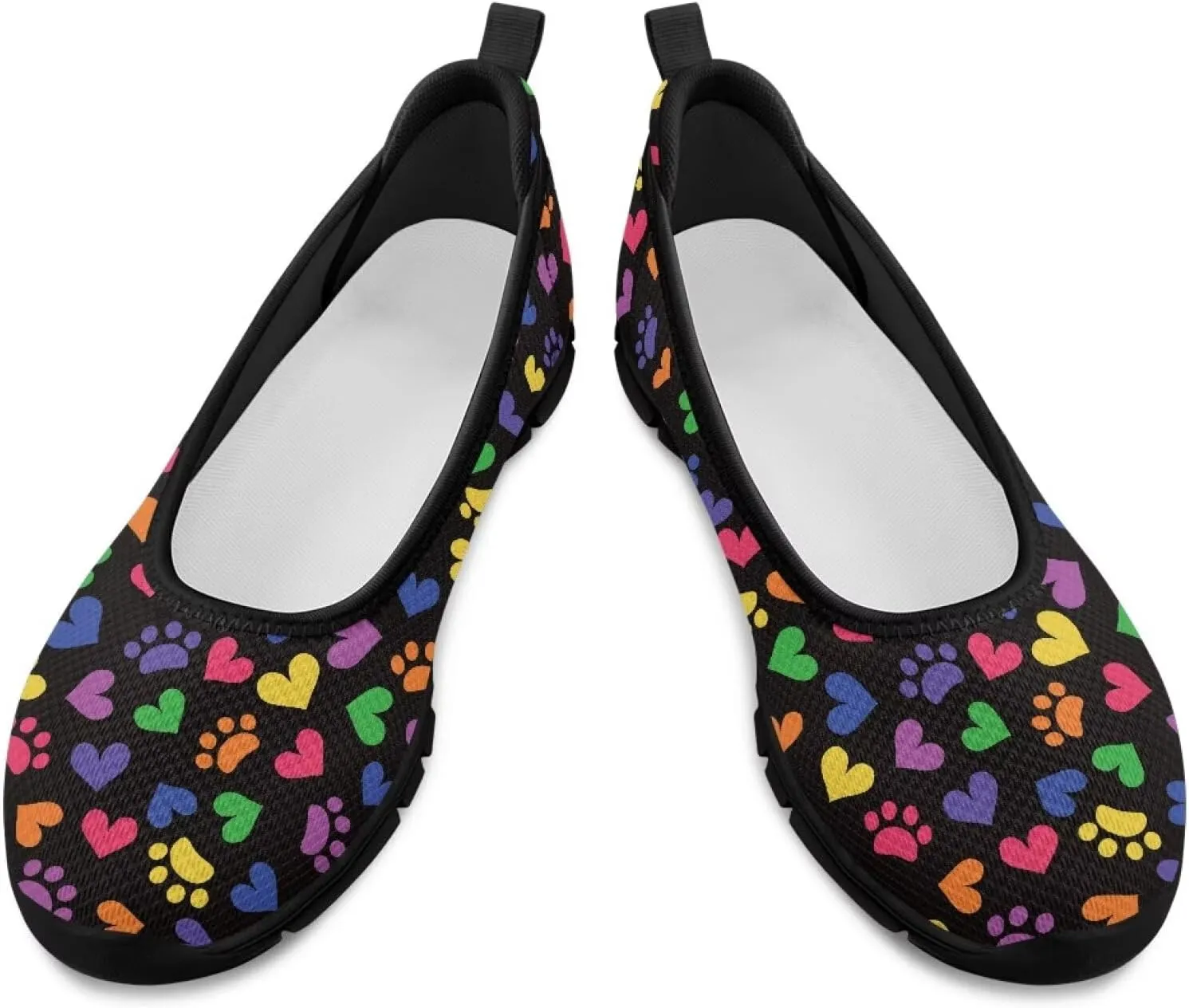 Women's Casual Shoes Floral Stylish Everyday Loafers Breathable Non Slip Work Shoes for Indoor Outdoor Size 6-11 Black Sole