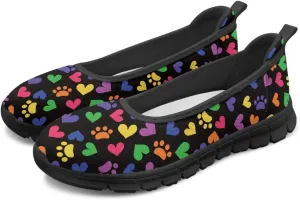 Women's Casual Shoes Floral Stylish Everyday Loafers Breathable Non Slip Work Shoes for Indoor Outdoor Size 6-11 Black Sole