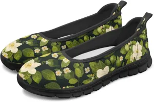 Women's Casual Shoes Floral Stylish Everyday Loafers Breathable Non Slip Work Shoes for Indoor Outdoor Size 6-11 Black Sole