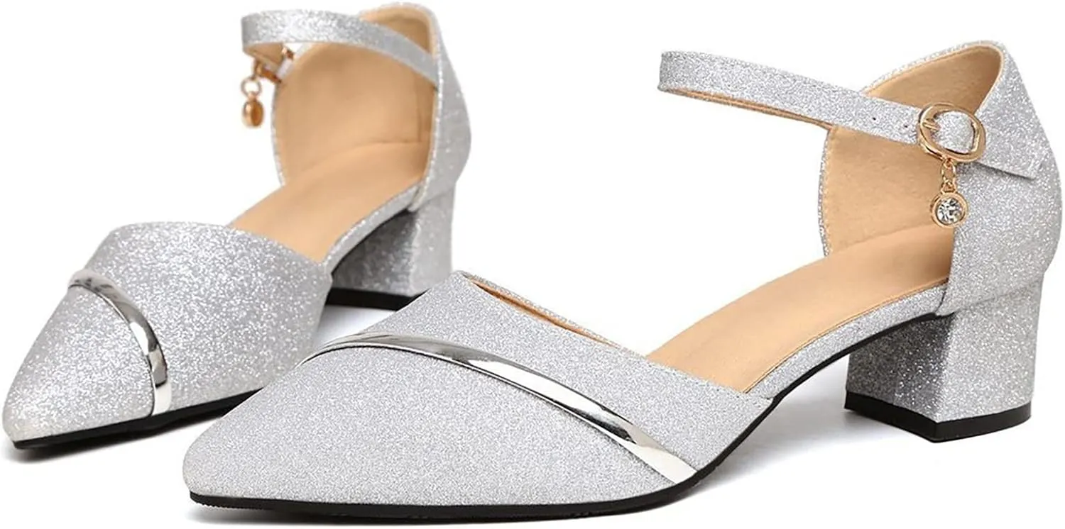 Womens Chunky Heel Sandals Open Toe Ankle Strap Strappy Heels Comfortable Wedding Party Shoes