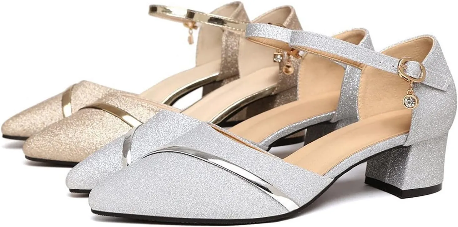 Womens Chunky Heel Sandals Open Toe Ankle Strap Strappy Heels Comfortable Wedding Party Shoes
