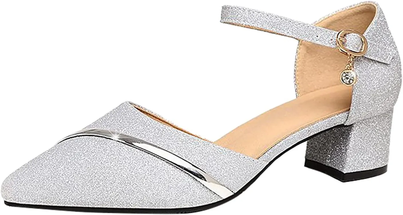 Womens Chunky Heel Sandals Open Toe Ankle Strap Strappy Heels Comfortable Wedding Party Shoes