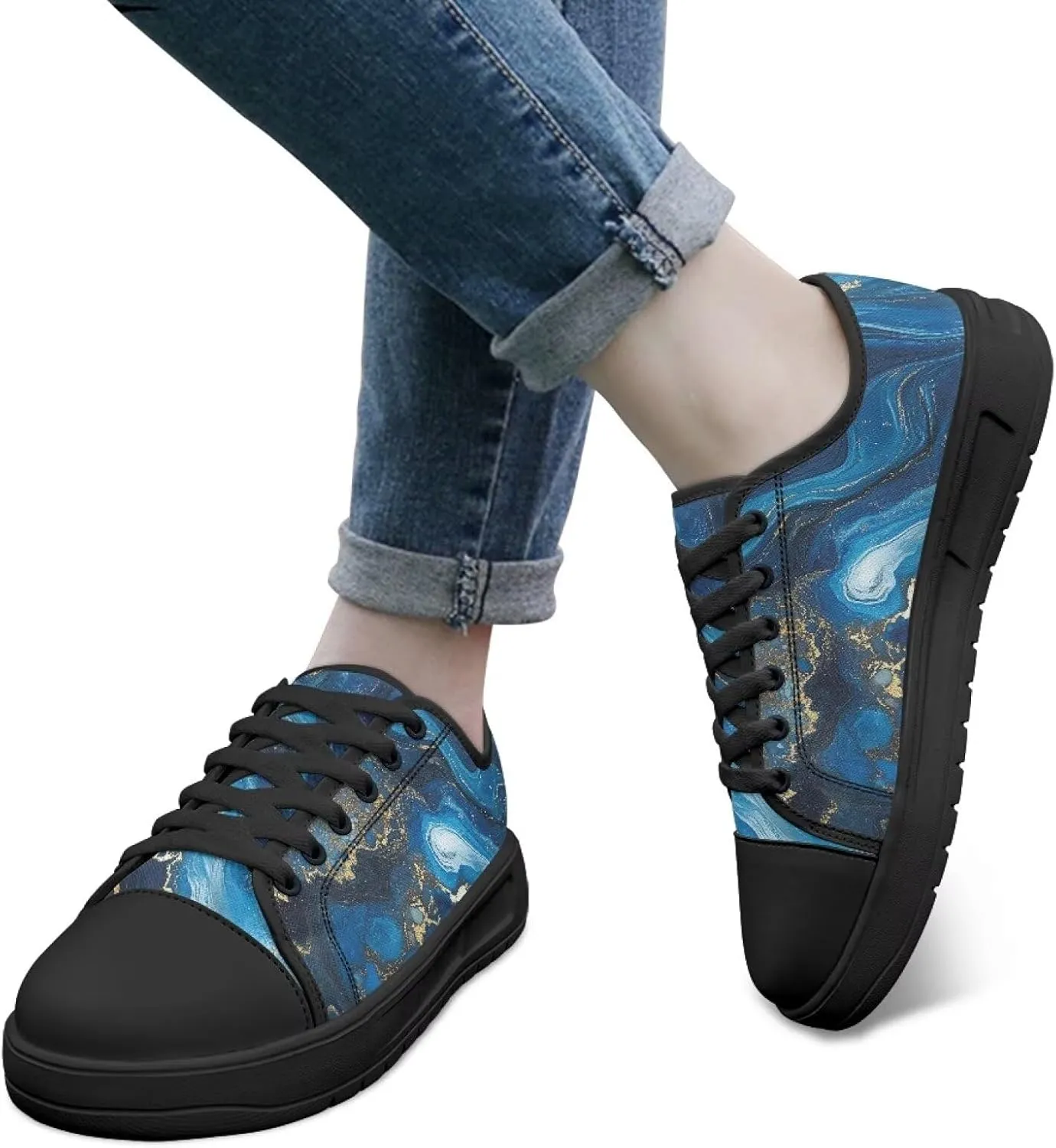 Womens Classic Canvas Casual Shoes Breathable Soft Everyday Versatile Canvas Sneakers for Work Travel Size 6-13.5 Black Sole
