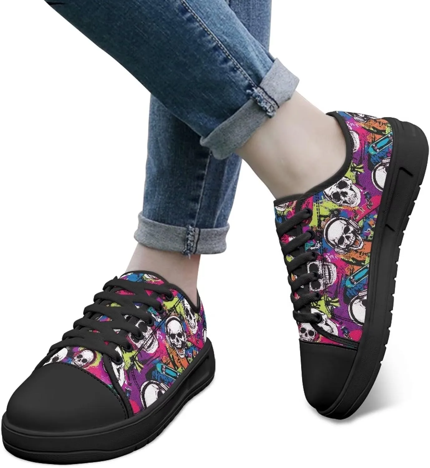 Womens Classic Canvas Casual Shoes Breathable Soft Everyday Versatile Canvas Sneakers for Work Travel Size 6-13.5 Black Sole