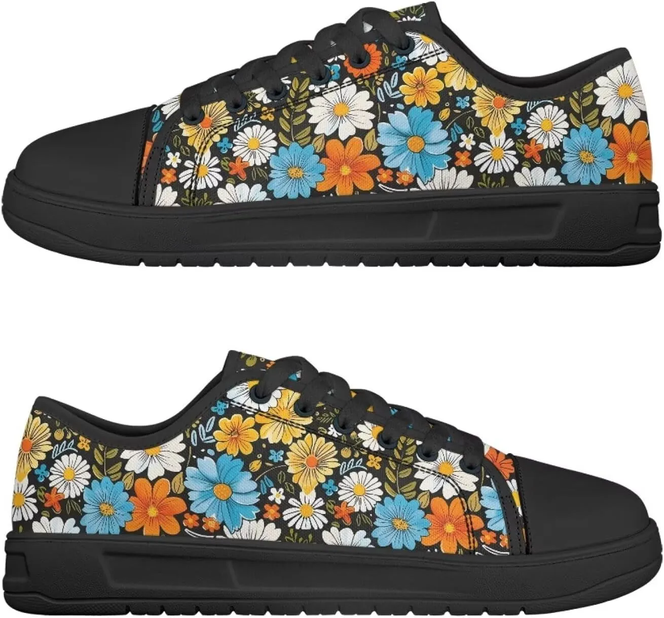 Womens Classic Canvas Casual Shoes Breathable Soft Everyday Versatile Canvas Sneakers for Work Travel Size 6-13.5 Black Sole