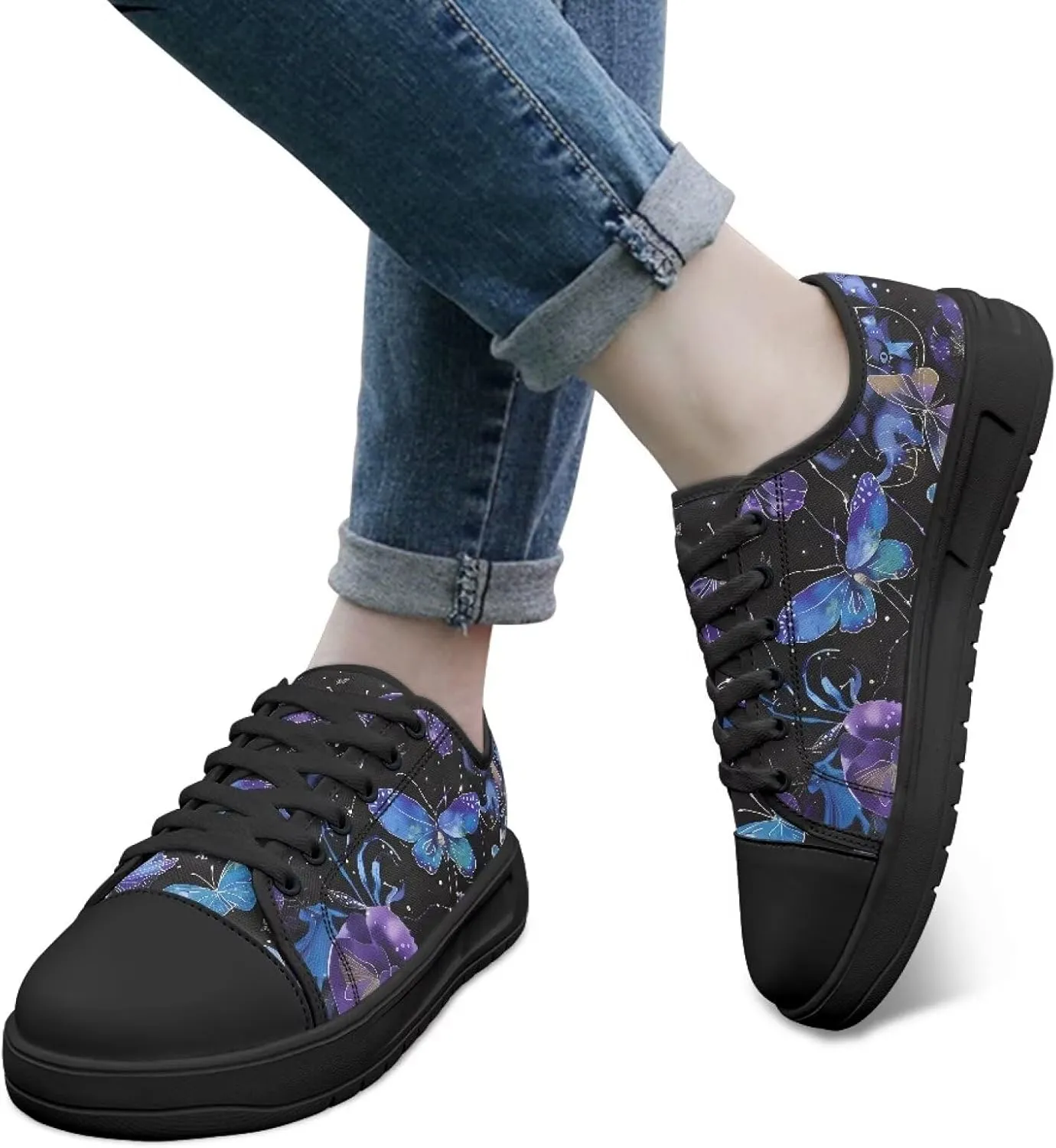 Womens Classic Canvas Casual Shoes Breathable Soft Everyday Versatile Canvas Sneakers for Work Travel Size 6-13.5 Black Sole