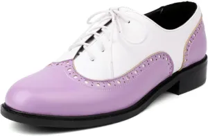 Women's Comfortable Multicolor Wingtip Shoes Lace Up Oxford Brogue Formal Business Classic Dress Vintage Low Heel Flat Closed Round Toe Pumps