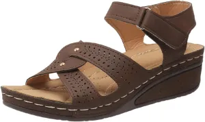 Womens Comfortable Sandals Comfortable Summer Slip On Wedge Sandals Open Toe Cutout Slides Shoes Dressy Casual Hook and Loop Fastener Shoes Dressy Summer Shoe