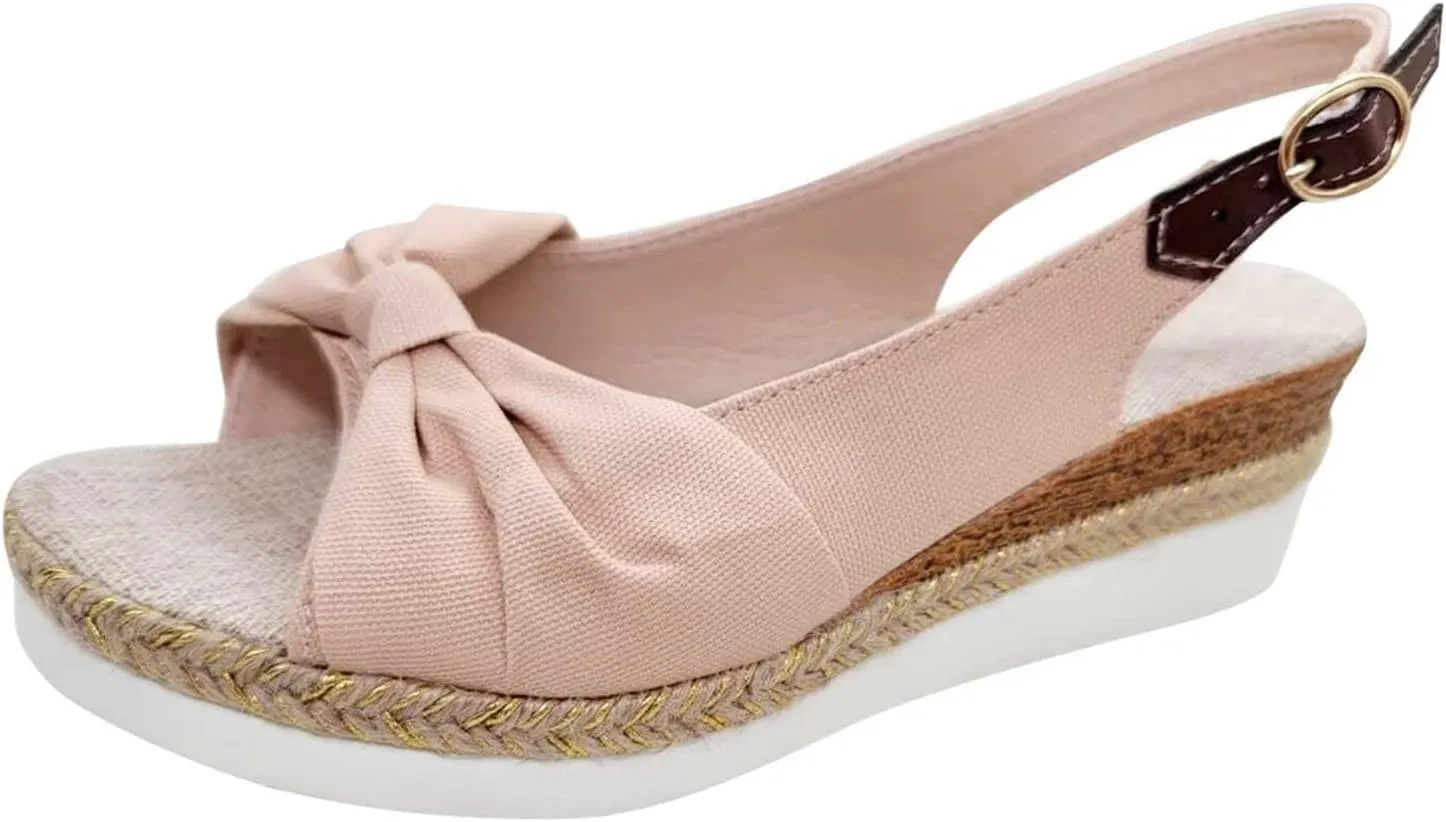 Womens Espadrille Wedge Sandals Open Toe Platform Criss Cross Canvas Strap Sandal Platform Buckle Elegant Shoes