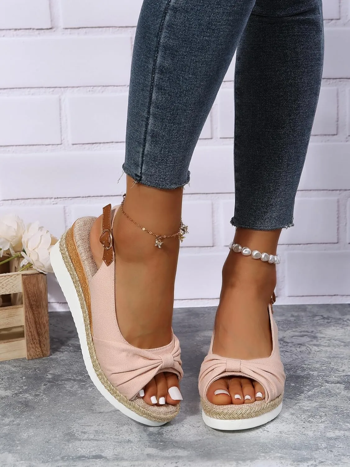 Womens Espadrille Wedge Sandals Open Toe Platform Criss Cross Canvas Strap Sandal Platform Buckle Elegant Shoes