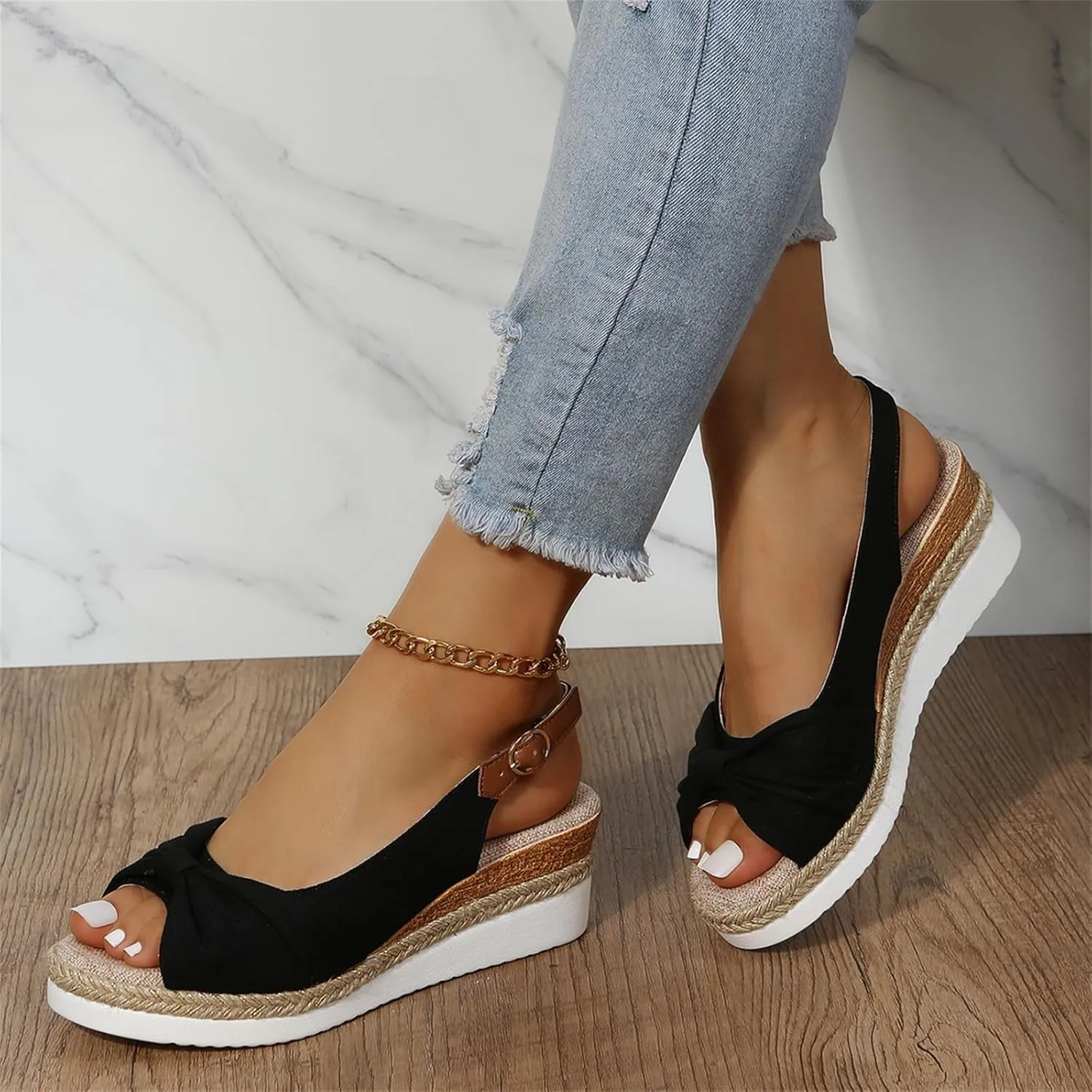 Womens Espadrille Wedge Sandals Open Toe Platform Criss Cross Canvas Strap Sandal Platform Buckle Elegant Shoes