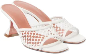 Women's Fishnet Mules Kitten Heel Sandals Mesh Square Toe High Heels Dress Party Stylish Slides For Summer