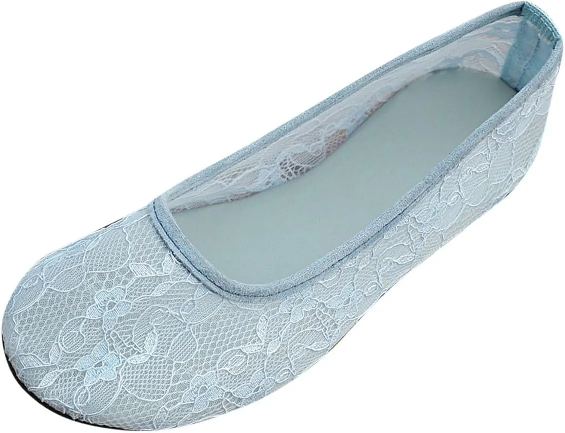 Womens Flats Cut Out Round Toe Slip On Floral Ballet Flat Comfortable Breathable Lace Flats Dressy Daily Walking Shoes