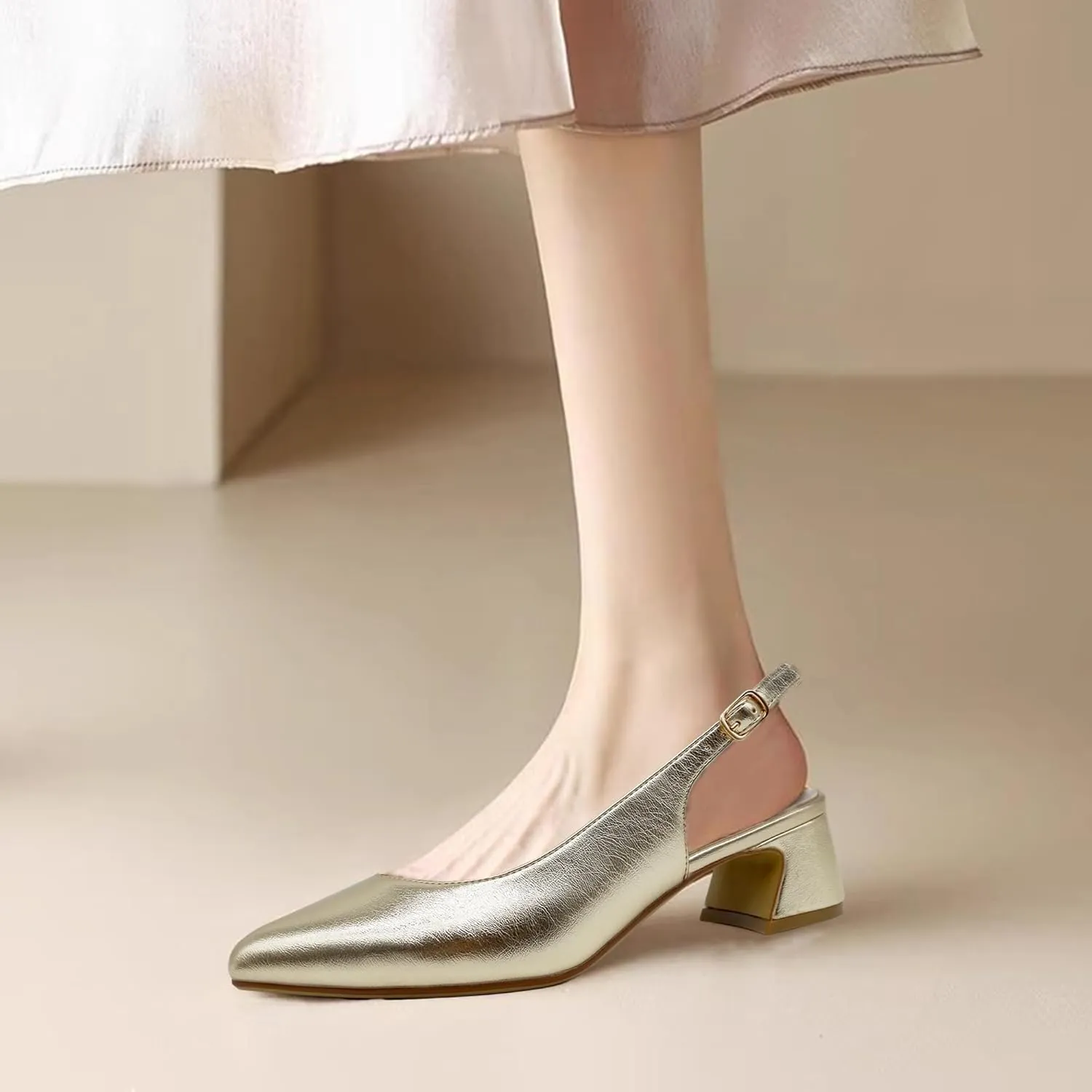 Women's High Heels Pointed Sling Low Heels Dress Bride Wedding