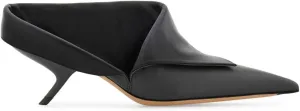 Women's Kitten Heel Mules Pointed Toe Stiletto Sandals Fold Over High Heels Dress Black Formal Office Slides