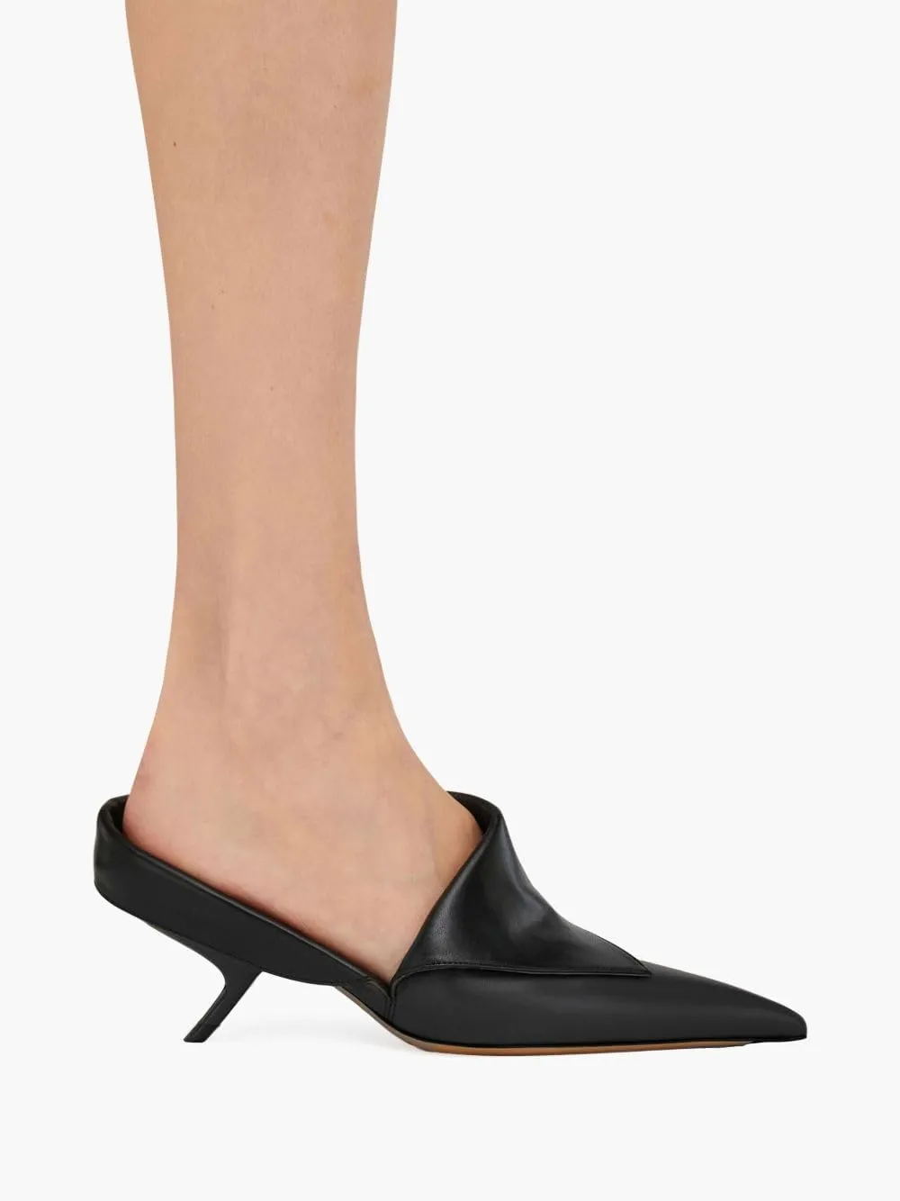 Women's Kitten Heel Mules Pointed Toe Stiletto Sandals Fold Over High Heels Dress Black Formal Office Slides