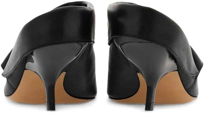 Women's Kitten Heel Mules Pointed Toe Stiletto Sandals Fold Over High Heels Dress Black Formal Office Slides