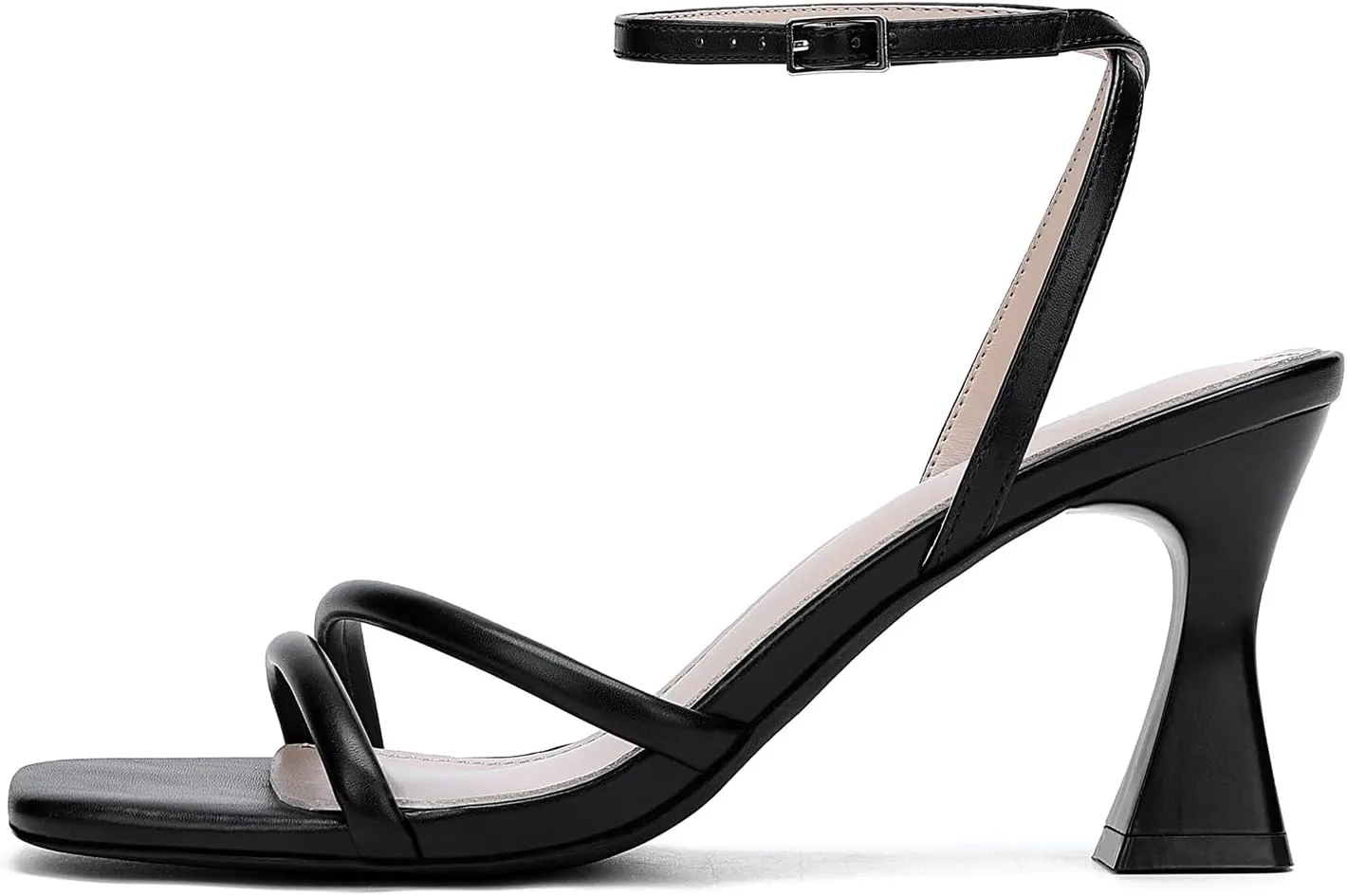 Women's Kitten Strappy High heels Square Open Toe Ankle Strap Heeled Sandals