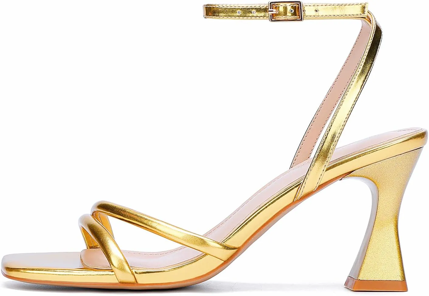 Women's Kitten Strappy High heels Square Open Toe Ankle Strap Heeled Sandals