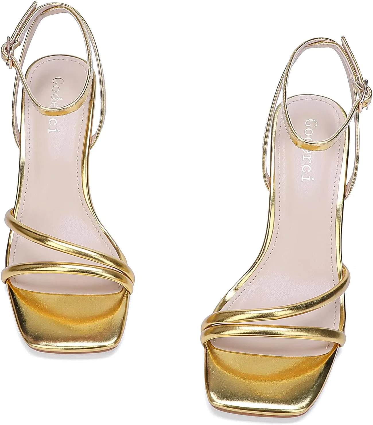 Women's Kitten Strappy High heels Square Open Toe Ankle Strap Heeled Sandals
