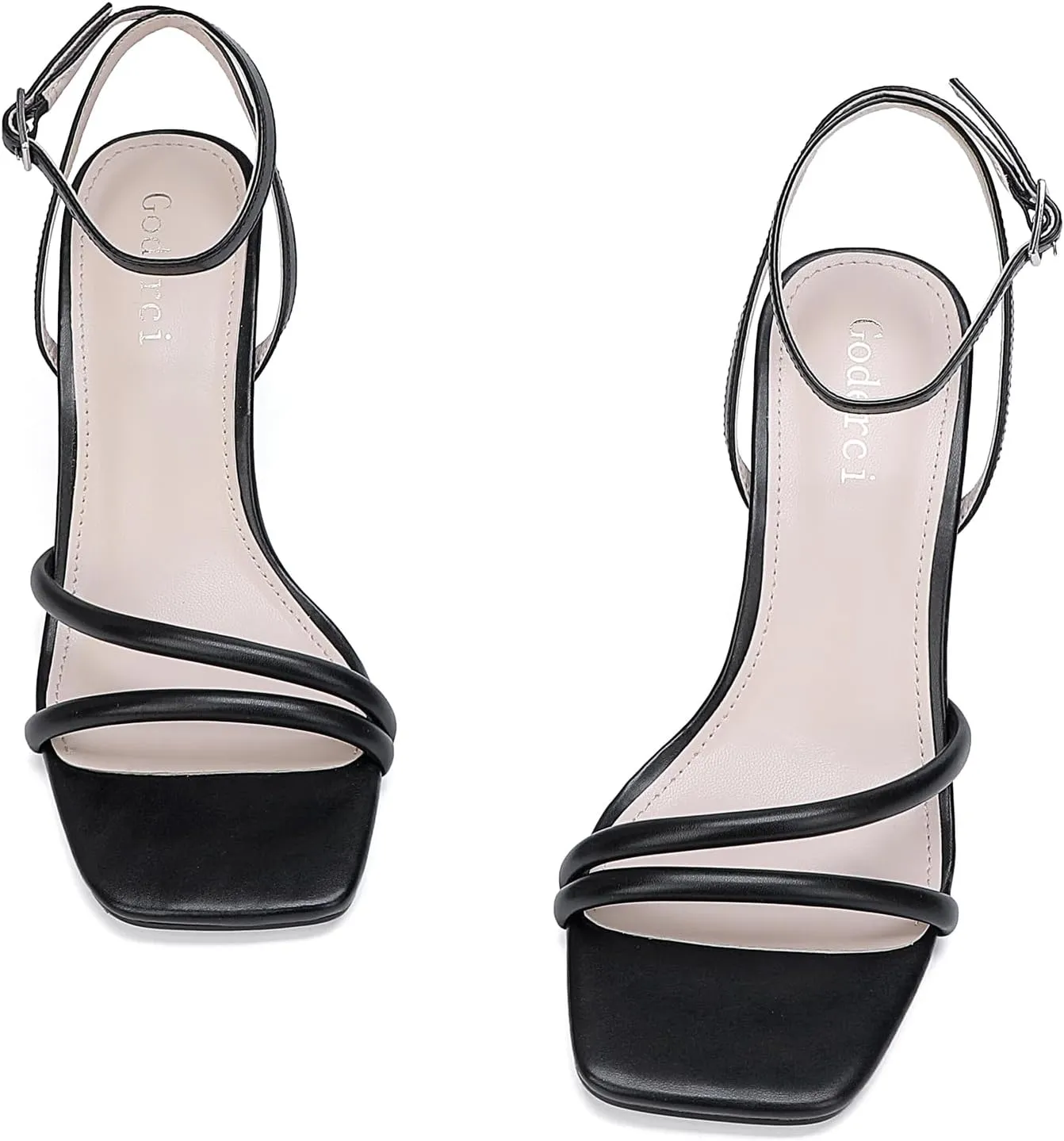 Women's Kitten Strappy High heels Square Open Toe Ankle Strap Heeled Sandals