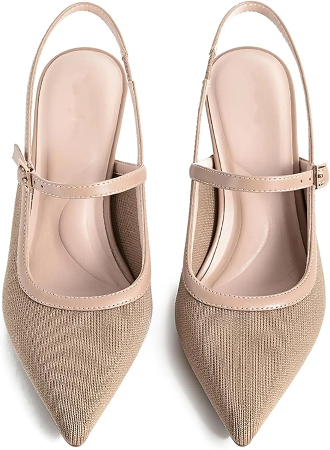 Women'S Knitted Slingback Kitten Heel High Heels Pointed Closed Toe Elegant Wedding Pumps With Ankle Strap Summer Breathable Formal Comfortable Shoes